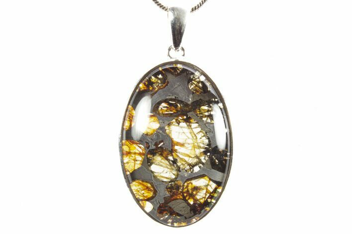 Sericho Pallasite Oval Meteorite Pendant - Sterling Silver #364104